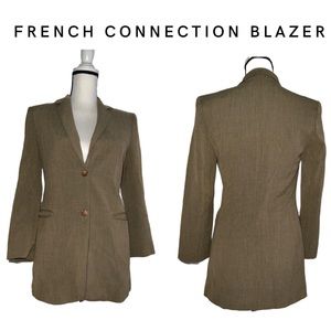 French Connection Ladies Blazer /jacket Size 4 Brown Beige Color 2 Buttondown